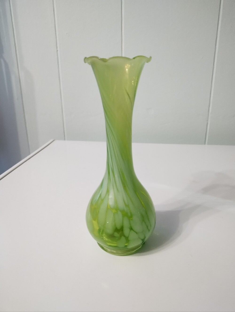 Vintage green And White Splatter Bud Vase